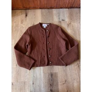 Tally-Ho Vintage Brown Boiled Wool Button Front Cardigan Jacket Size P/S